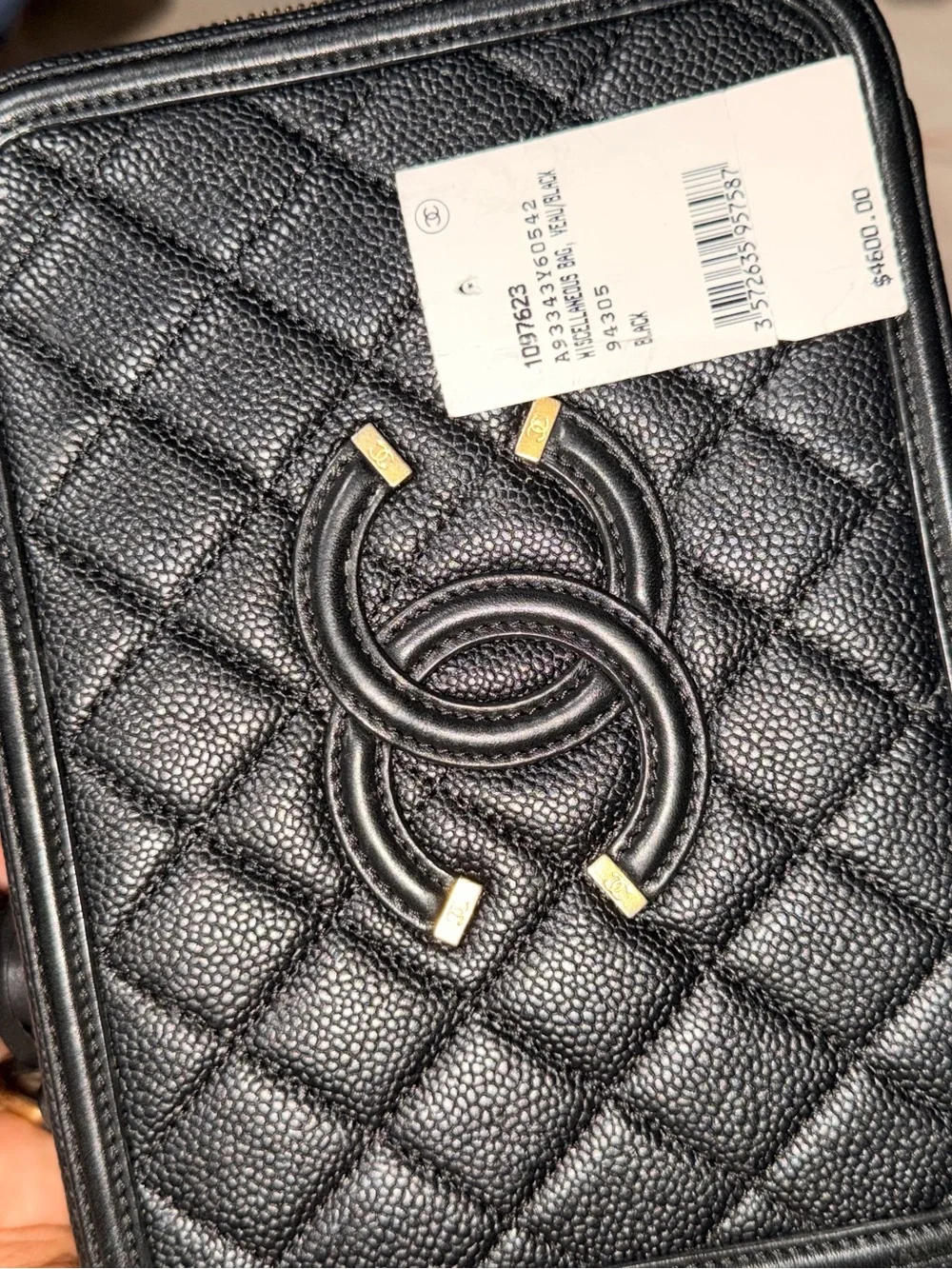 CHANEL Black Quilted Vanity-Style Top Handle Bag